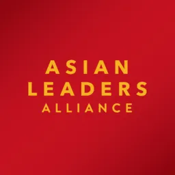 Red box with Asian Leaders Alliance written in gold lettering. ALA logo