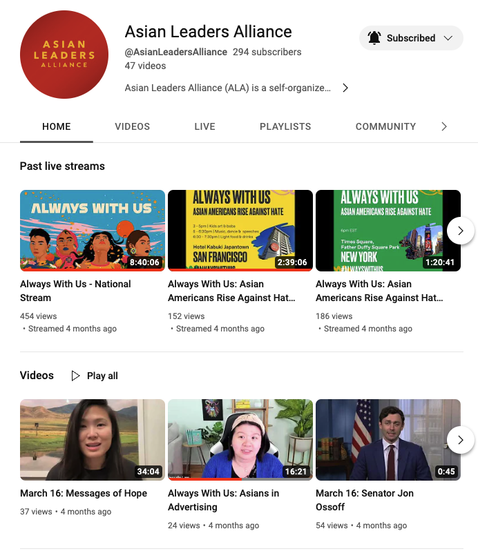 Image of Asian Leaders Alliance Youtube Page