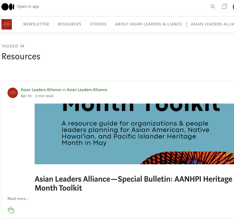 Image of Asian Leaders Alliance Medium Blog with resource information.